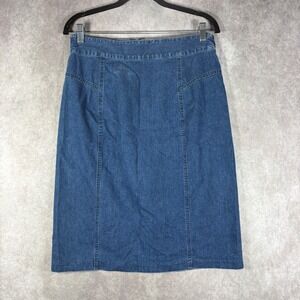 Orvis Denim Skirt Womens 8 Blue Midi Straight Cotton Casual Classic Modest
